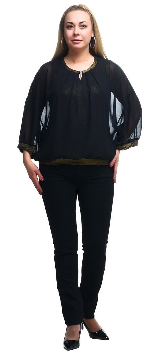Блуза  Olsi, нарядный стиль, полуприлегающий силуэт, длинный рукав, манжеты, однотонная, размер 66, черный