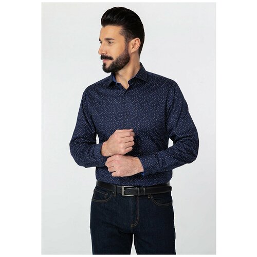фото Рубашка мужская длинный рукав greg 253/131/2146/zn/1, прилегающий силуэт / super slim fit, цвет синий, рост 174-184, размер ворота 39