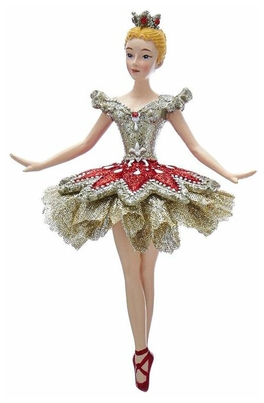 Ёлочная игрушка "Балерина стелла", полистоун, текстиль, платиновая с рубиновым, 15 см, Kurts Adler