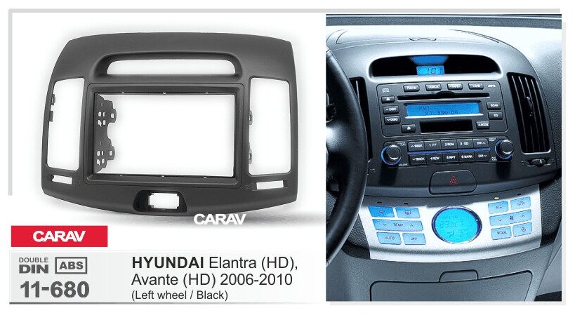 Переходная рамка 2-DIN для а/м HYUNDAI Elantra HD, Avante HD 2006-10 черный CARAV 11-680