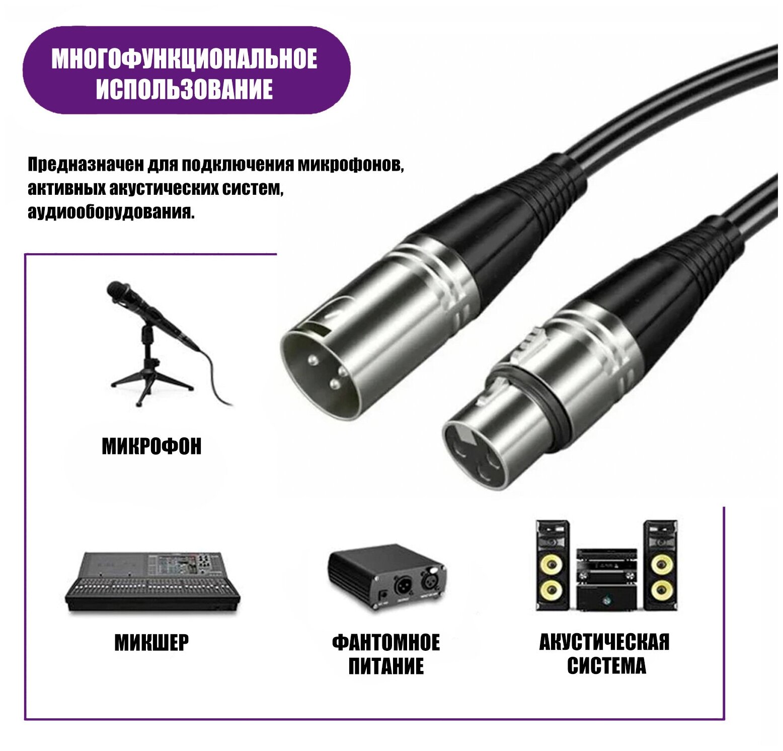 Кабель для микрофона XLR (M) - XLR (F), 1.5 м — фото 1