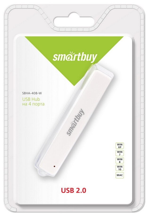 Smartbuy Разветвитель USB (Hub) Smartbuy 408, 4 порта, USB 2.0, белый