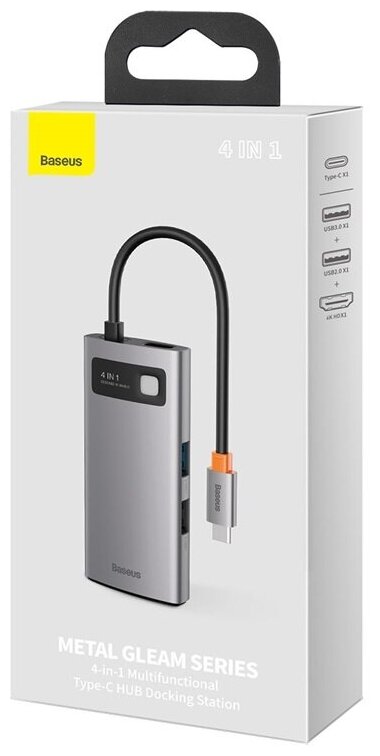 ПереходникАдаптер BASEUS Metal Gleam Series 4-in-1 Разветвитель Type-C - USB30 USB20 HDMI PD серый