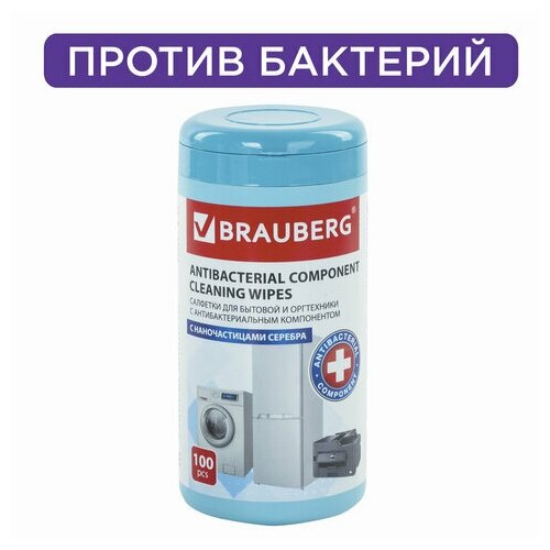 Салфетки антибактериальные для бытовой И оргтехники плотные BRAUBERG 13x17 см 100 шт, 4 шт