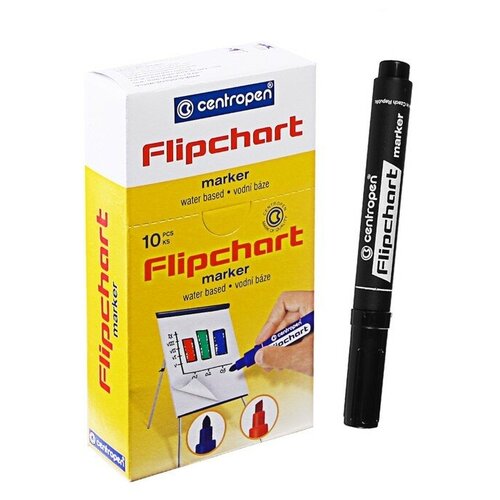 Купить Маркер для флипчарта скошенный 5.0 мм Centropen 8560 FLIPCHART, линия 1 - 4.6 мм, цвет черный./В упаковке шт: 10
