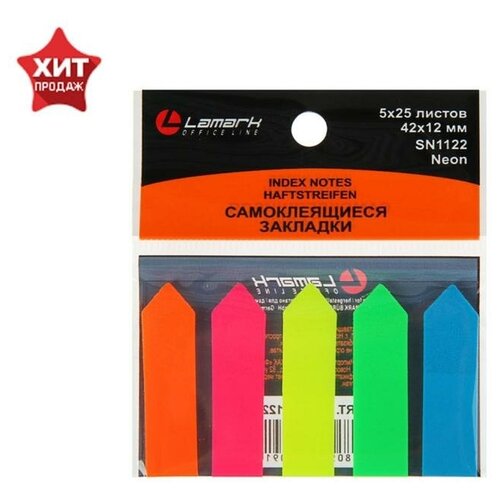 Закладки с клеевым краем Lamark Neon, пластиковые, 12 x 42 мм, 5 цветов по 25 листов, 