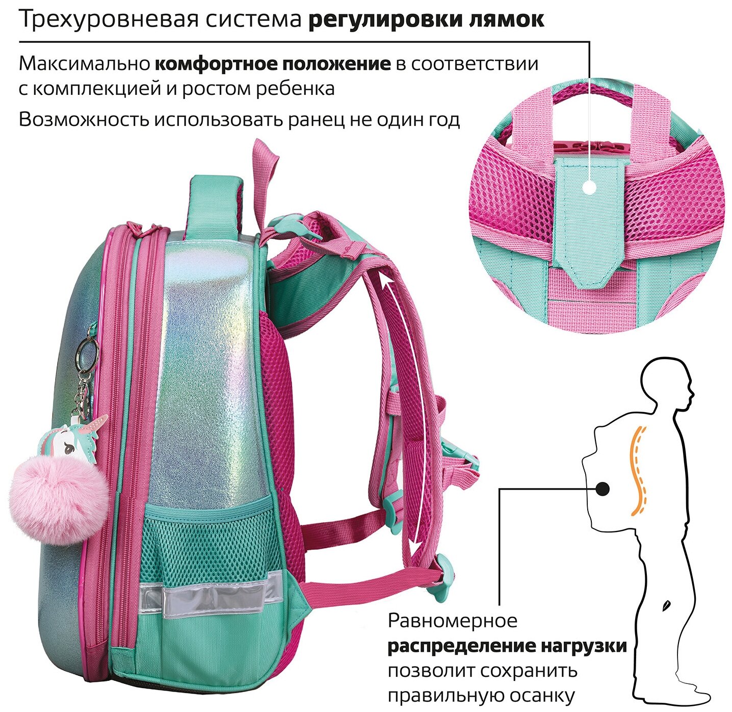 Ранец Brauberg 270694 SHINY Magic unicorn 2 отделения 36х28х14 см