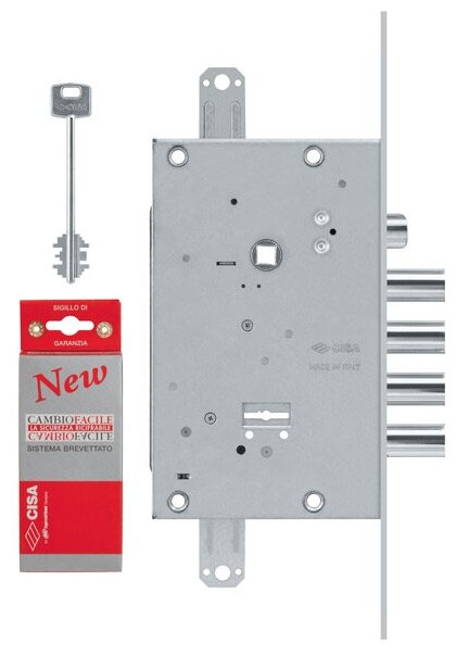 Замок врезной Cisa (Чиза) сувальдный NEW CAMBIO FACILE 57.685.48 (тех. упаковка), ключ 64 мм с лицевой планкой
