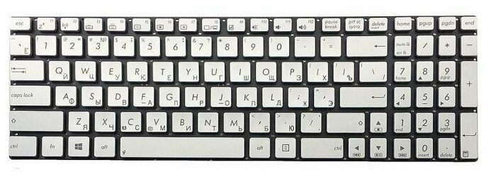 Клавиатура для ноутбука Asus N550J N550JA N550JK N550JV N550JX N550LF N750 N750JV N750JK серебристая без рамки с подсветкой гор Enter 2667₽
