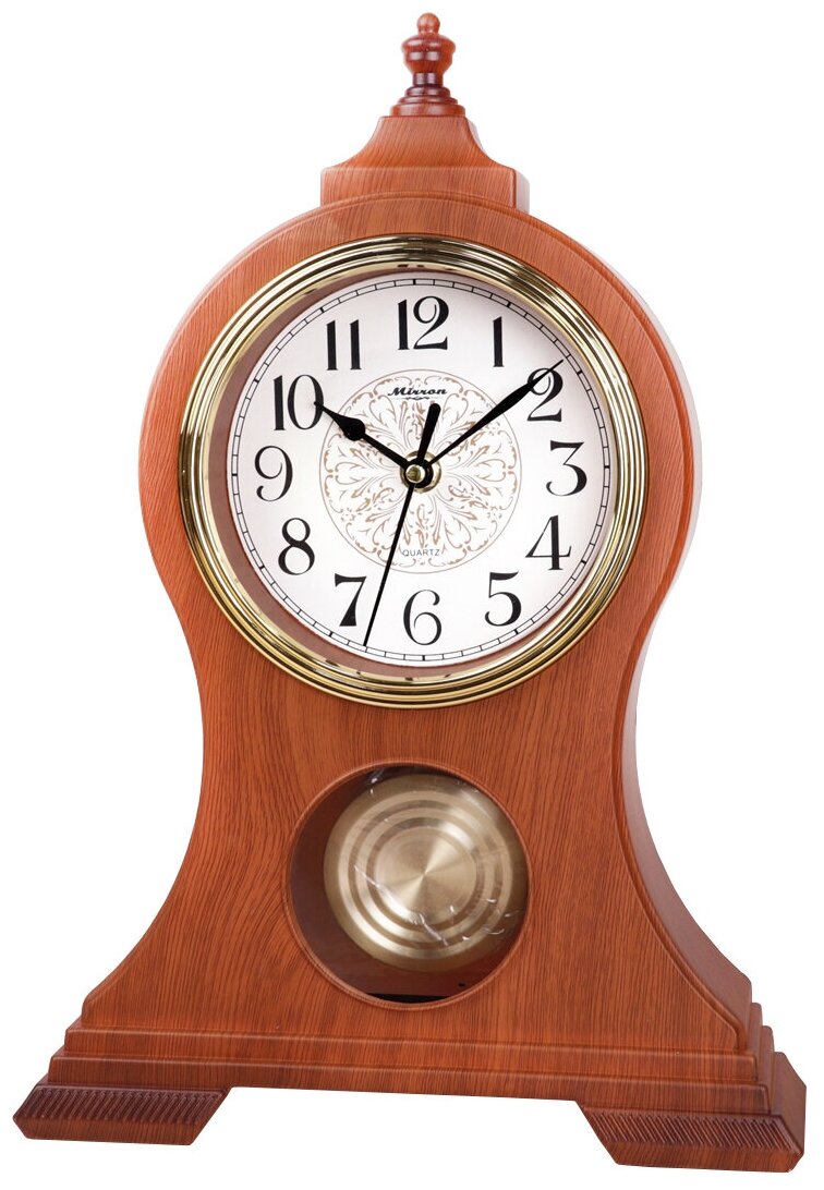 Большие настольные коричневые винтажные часы MIRRON P3092A НД2Б/Декоративные классические каминные часы/Интерьерные часы коричневые с маятником/Белый (светлый) циферблат/Ретро часы