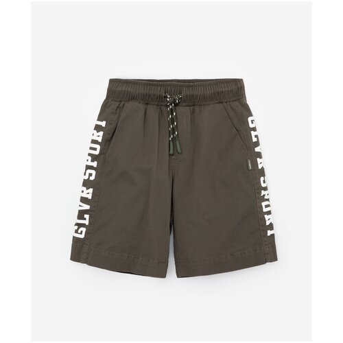фото Шорты с вертикальными шрифтовыми принтами хаки gulliver, цвет хаки, размер 104