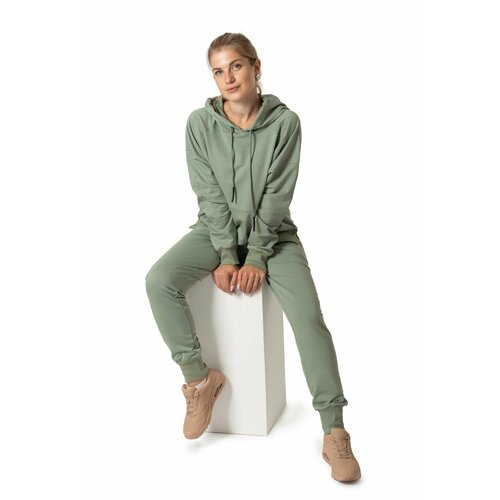 фото Костюм new color, худи, спортивный стиль, оверсайз, капюшон, карманы, размер 42, зеленый