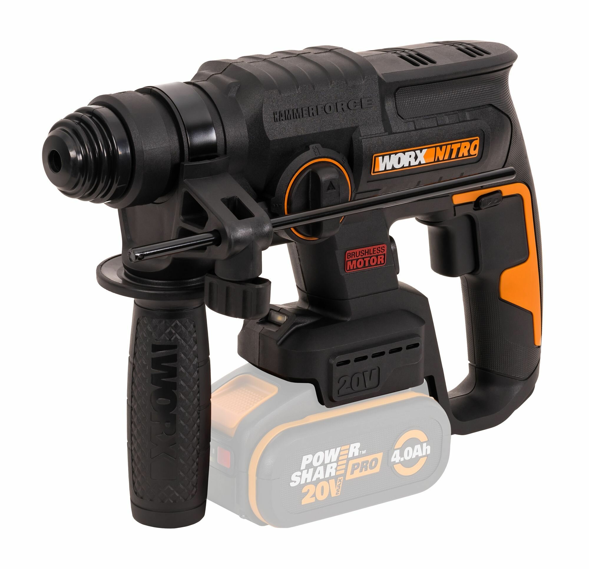 Аккумуляторный перфоратор с бесщеточным мотором Worx Nitro WX381.9 20 В без АКБ и ЗУ коробка