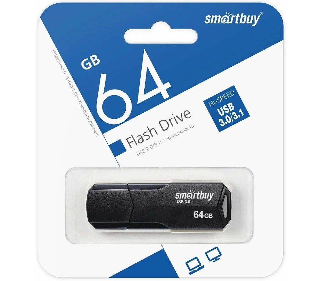 USB накопитель SMARTBUY 64Gb Black 3.0/3.1 (SB64GBCLU-K3)