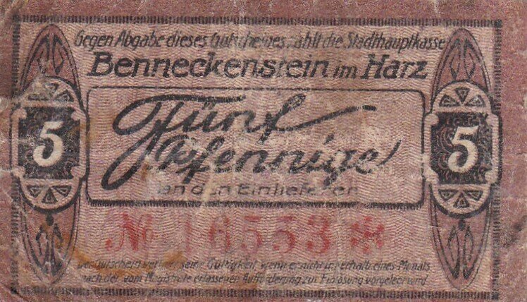 Германия (Веймарская Республика) Беннекенштайн 5 пфеннигов 1919 г.