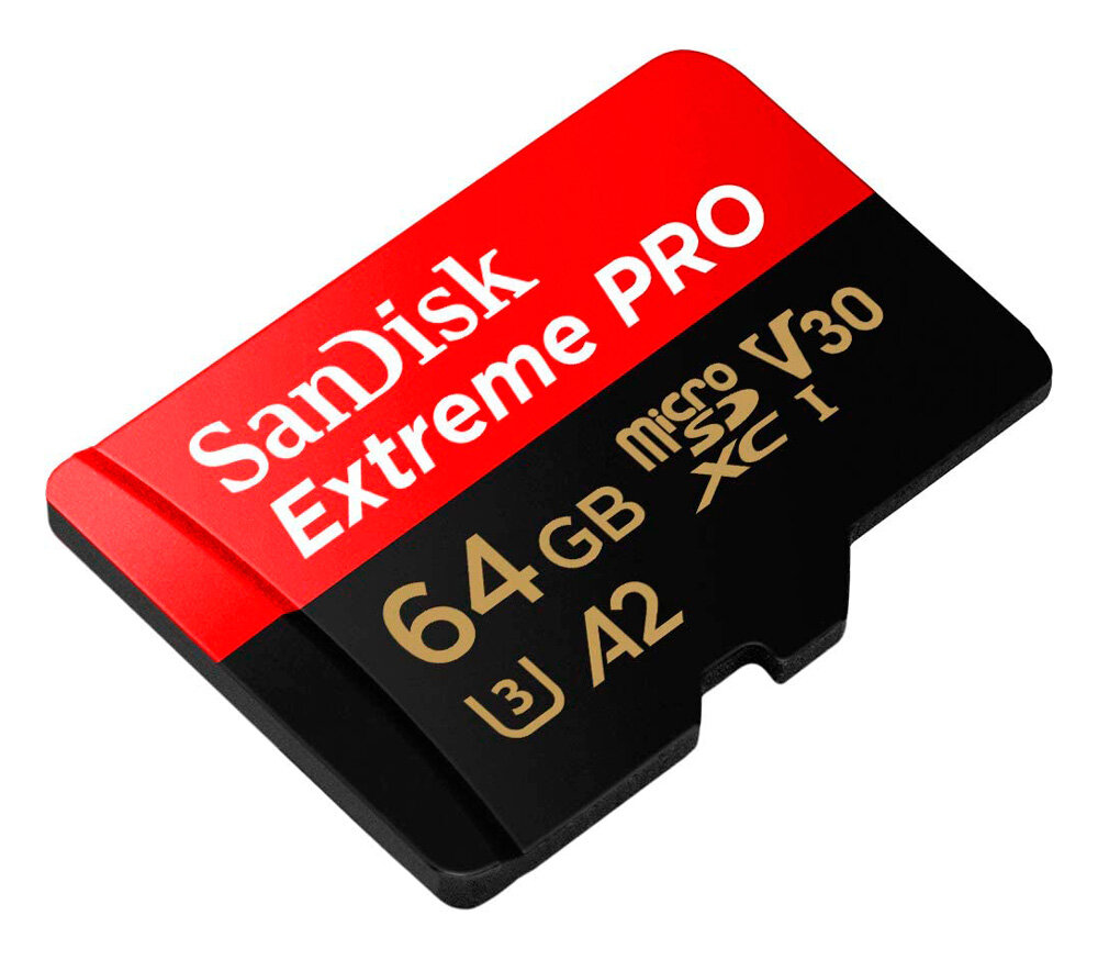 Карта памяти SanDisk MicroSDXC 64GB Extreme PRO A2 V30 UHS-I U3 200/90 МБ/с, с адаптером