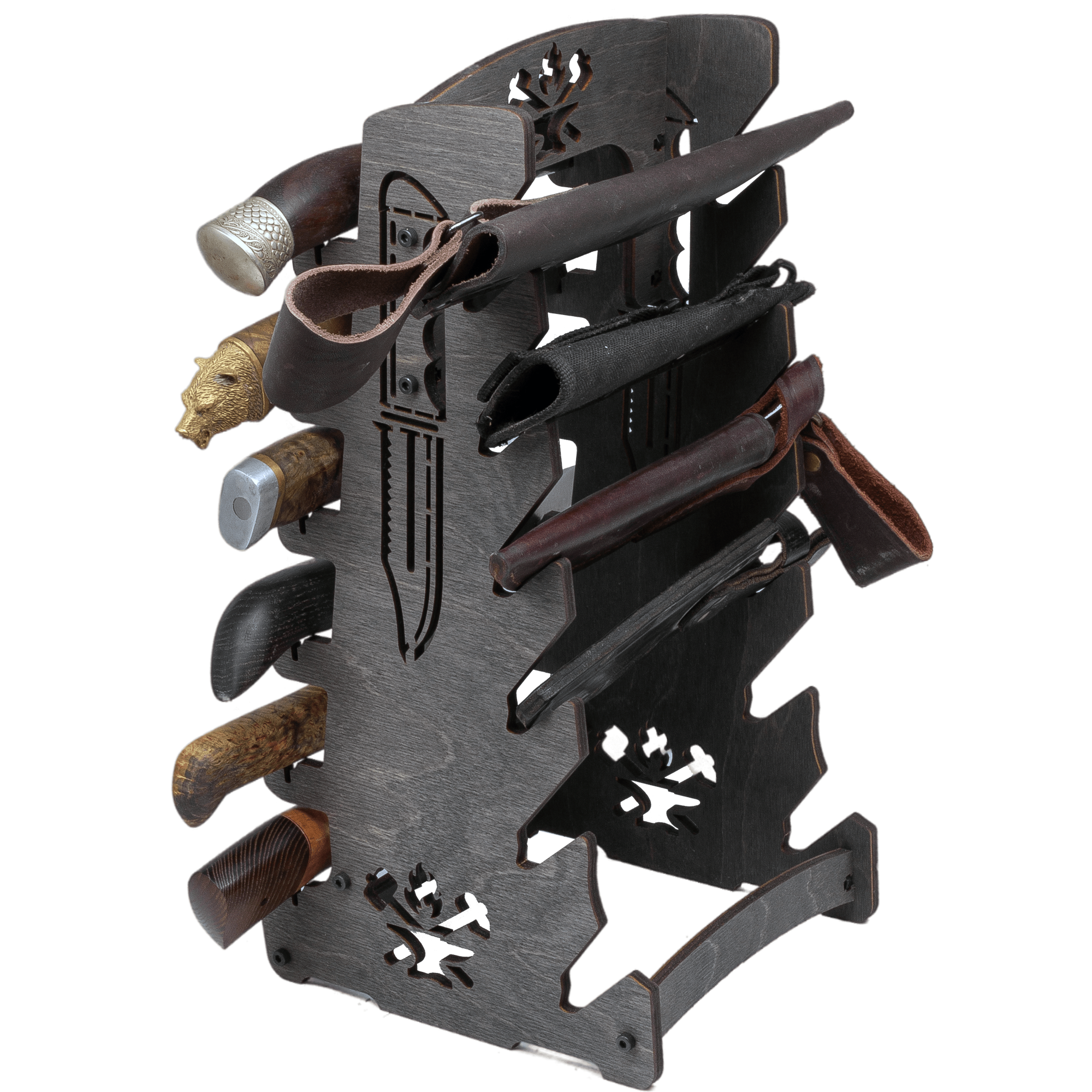 Картинки Стойка для коллекционных ножей. 6 слотов с пазами для ножен. Серый.