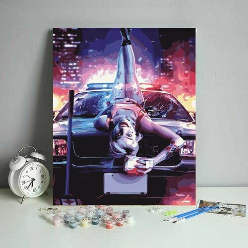 Картина по номерам Харли Квин на машине на холсте 40x50 см с красками и кистью