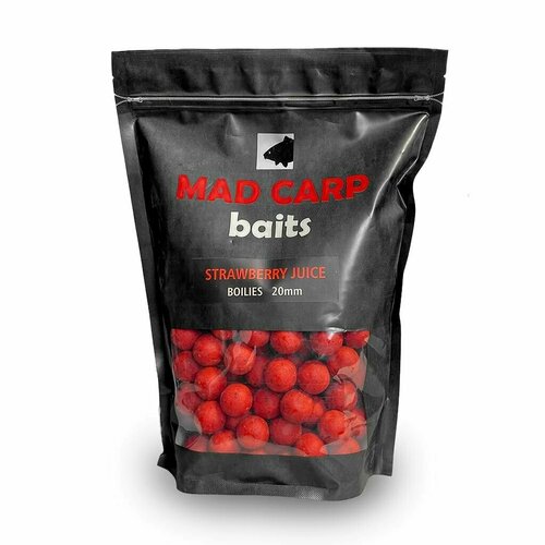 амино бустер strawberry julce клубничный сок 500 мл mad carp baits жидкое питание для рыбалки ароматизатор клубника Бойлы тонущие Mad Carp Baits STRAWBERRY JUlCE (Клубничный Сок) 1кг 20мм