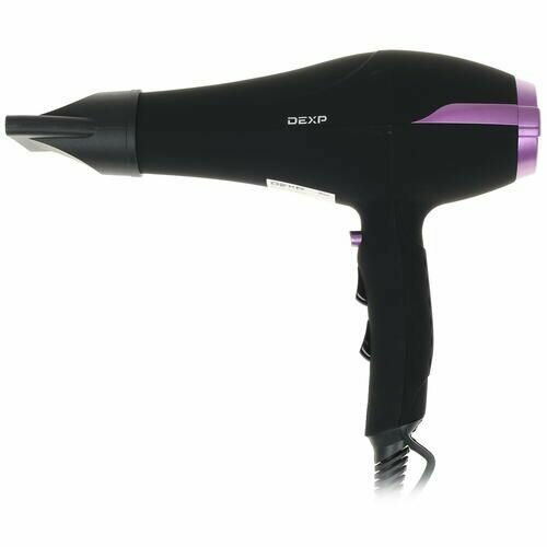 Фен DEXP HD-2000AC черныйфиолетовый полноразмерный 2000 Вт подача холодного воздуха турмалиновая ионизация шнур - 22 м 2217₽