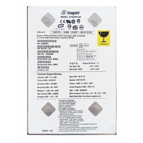 Жесткий диск Seagate ST320014A 20Gb 5400 IDE 35 HDD 228500₽
