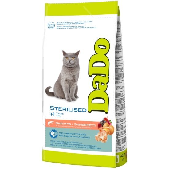 Корм сухой Dado Cat для взрослых стерилизованных кошек с креветками, 10 кг