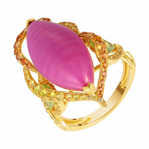 золотое кольцо с рубином сапфиром Кольцо JV, желтое золото, 585 проба, перидот, рубин, сапфир, размер 17.5