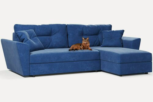 Изображение товара Диван угловой раскладной Амстердам еврокнижка, синий велюр Кабрио, правый угол