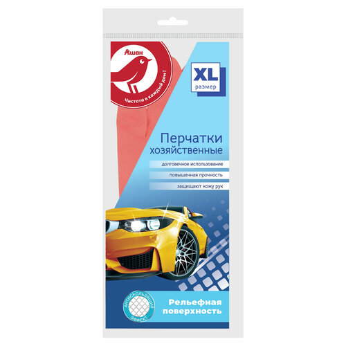 Перчатки хозяйственные ашан Красная птица двуцветные с напылением XL, 1 пара
