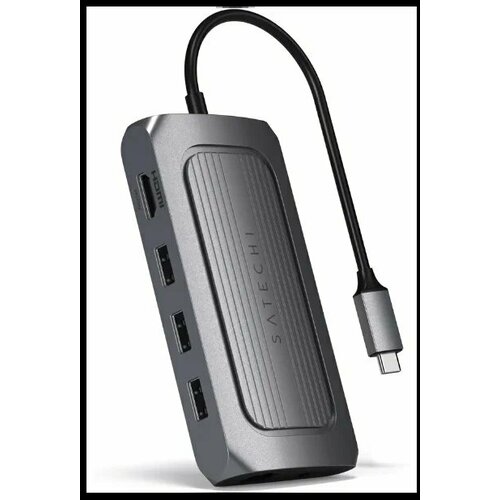 USB-хаб с кабелем 8K HDMI Satechi USB4 Multiport Adapter with 8K HDMI. Цвет - Серый Космос держатель satechi aluminum dock enclosure for magsafe charger цвет серый космос