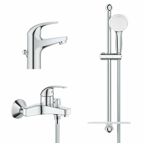 Комплект смесителей для ванной Grohe Bau Curve с полочкой душевая система grohe bau classic tempesta 210 с изливом для ванны хром