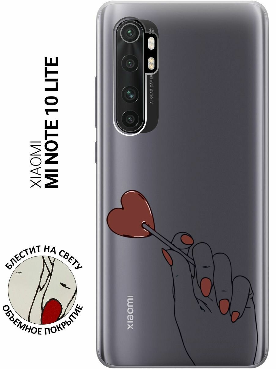 Силиконовый чехол на Xiaomi Mi Note 10 Lite, Сяоми Ми Ноут 10 Лайт с 3D принтом "Heartbreaker" прозрачный