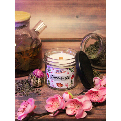 Свеча ароматическая с деревянным фитилем Cherriess - Японский чай, 125 мл.