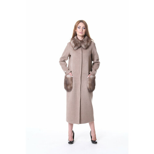 Пальто-халат  демисезонное, шерсть, силуэт прямой, удлиненное, размер 34, бежевый