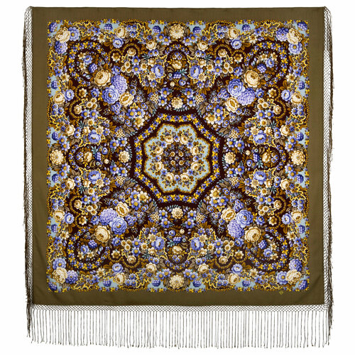 Платок Павловопосадская платочная мануфактура, 148х148 см, коричневый, голубой