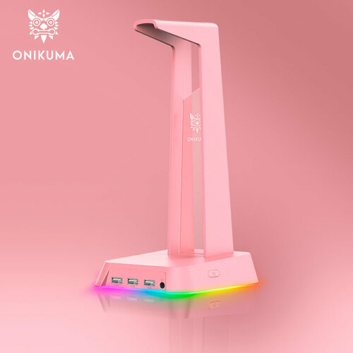 Подставка для наушников розовая ONIKUMA ST-02 Oni Pink c RGB подсветкой подставка для наушников onikuma st 2 rgb подсветка 3 usb аудиопорт