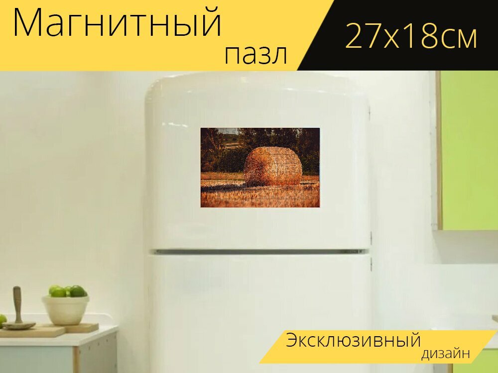Магнитный пазл "Тюков сена, солома, тюки соломы" на холодильник 27 x 18 см.