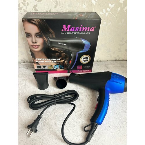 Профессиональный фен для волос MASIMA 3000 Вт 3 режима 2 насадок ионизация воздуха цвет черный 170000₽