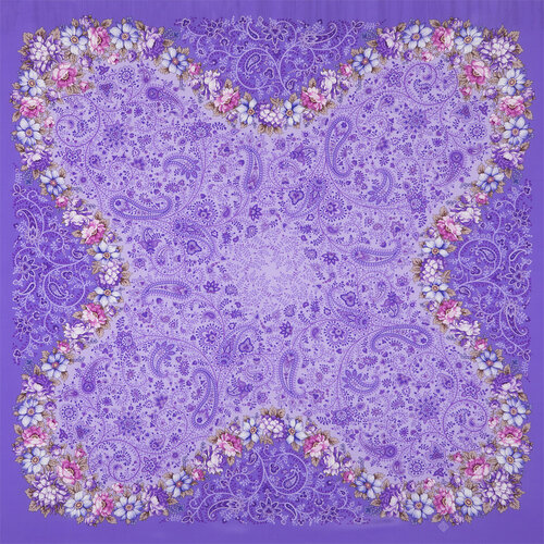 фото Платок павловопосадская платочная мануфактура,130х130 см, лиловый, фиолетовый