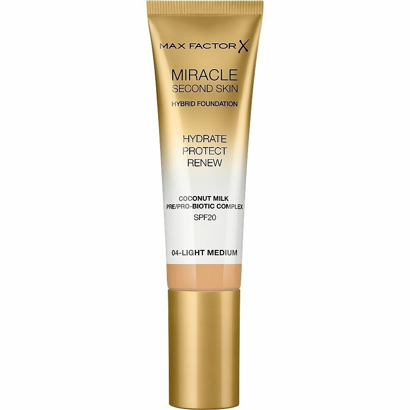 MAX FACTOR Тональная основа Miracle Touch Second Skin, № 04 Light Medium, 30 мл