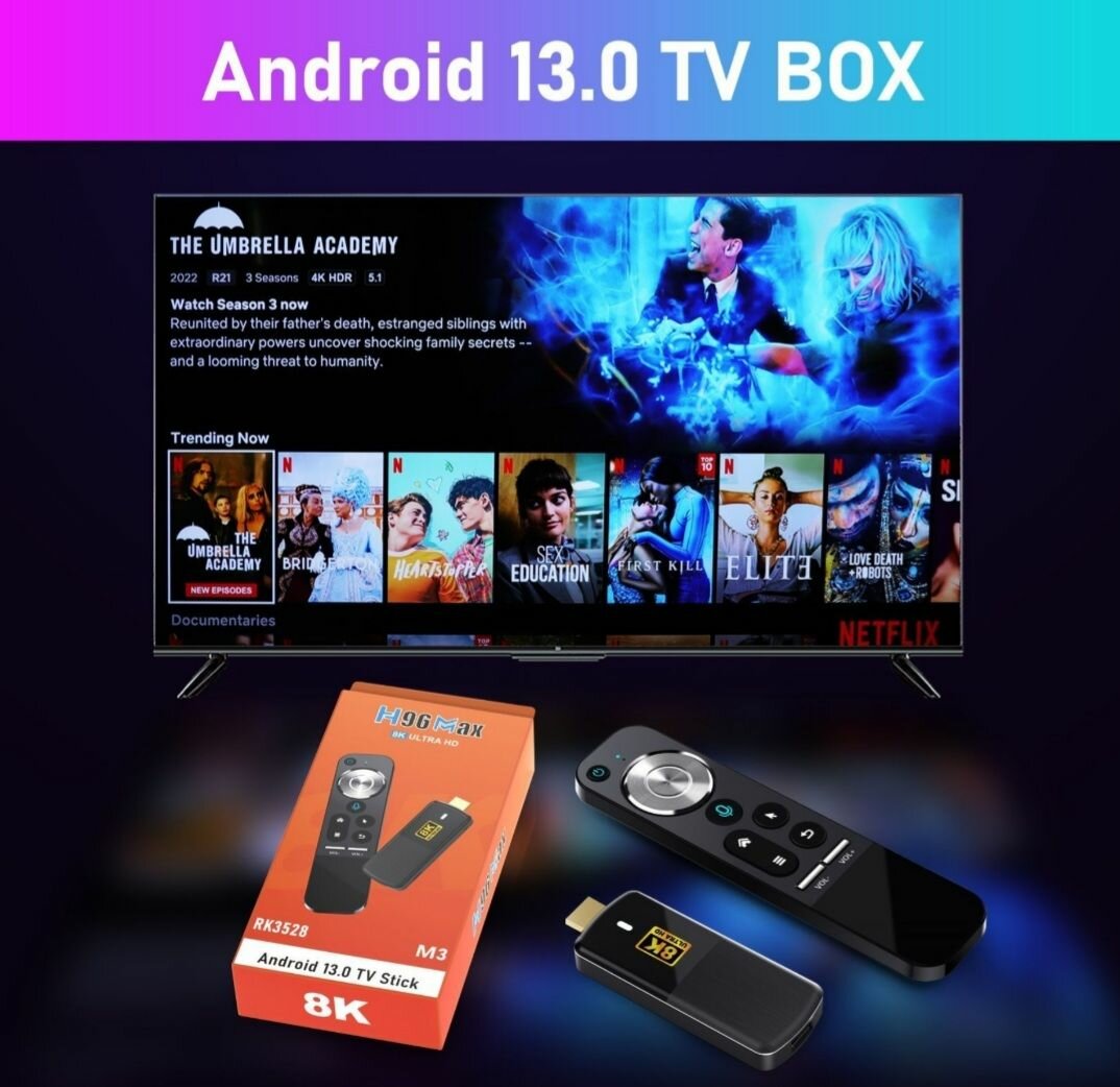 Смарт TV Stick 8K Android 130 H96 MAX M3 2ГБ 16ГБ ТВ-приставка с голосовым пультом