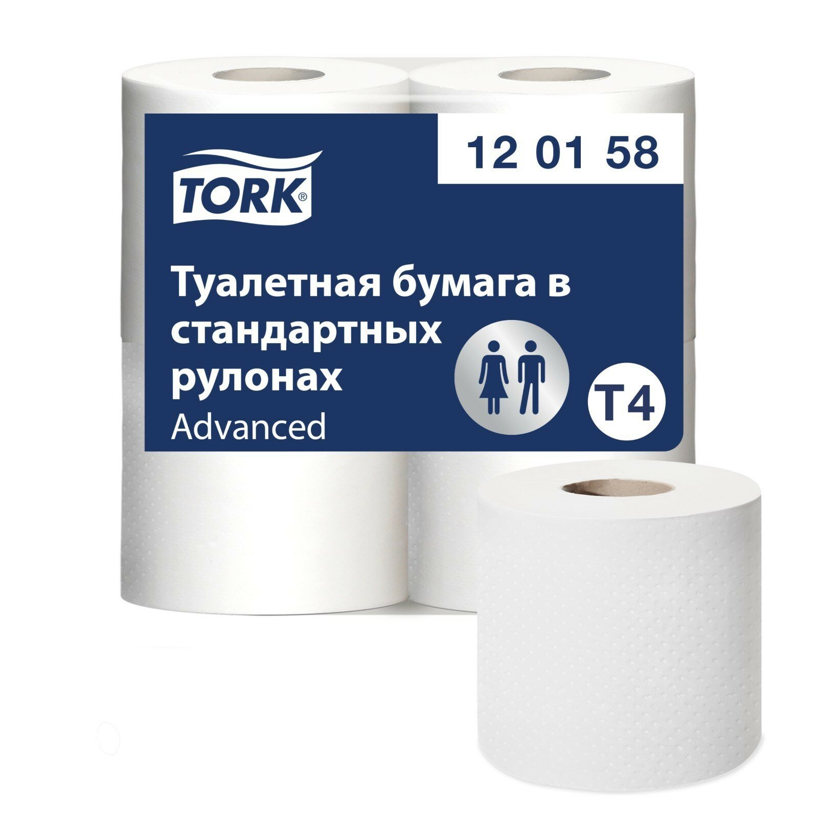 Туалетная бумага T4 Advanced в стандартных рулонах, 2 слоя, 4 рулона