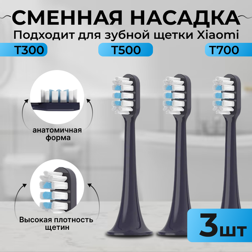 Насадки для щетки Xiaomi T700 фиолетовые сменные насадки для электрической зубной щетки xiaomi mijia t300 500 700 синяя заостренная щетина