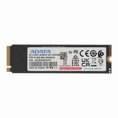 Накопитель SSD A-DATA PCI-E M2 2280 2Tb Series LEGEND 800 PCI-E (ALEG-800-2000GCS) черный