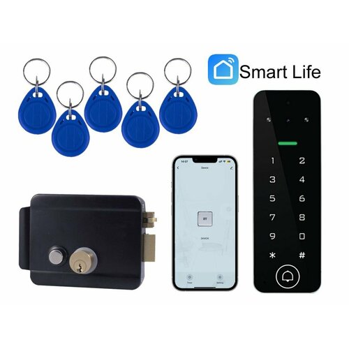 Электромеханический замок с радио пультом, уличный электронный замок на калитку с брелком (нержавеющая сталь)