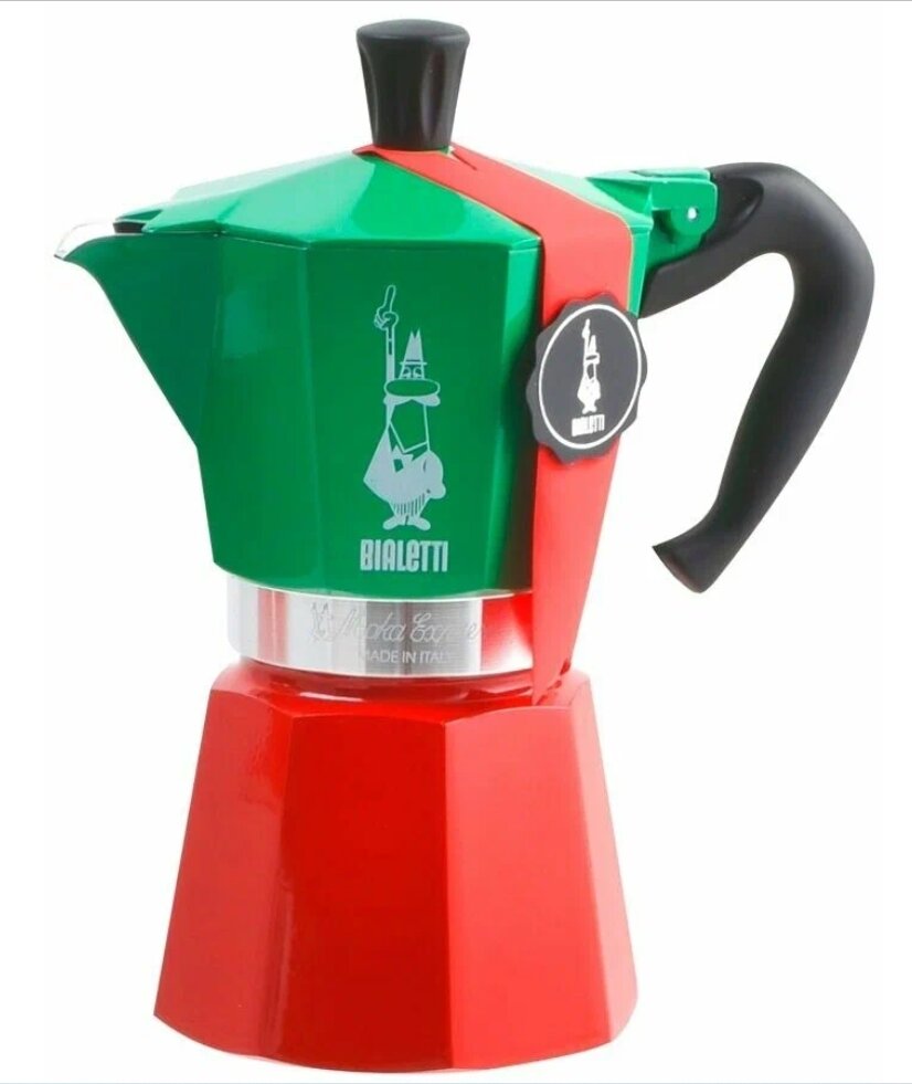 Гейзерная кофеварка Bialetti Moka Express Italia collection 0005323/NP, 270 мл, 270 мл, зеленый/красный