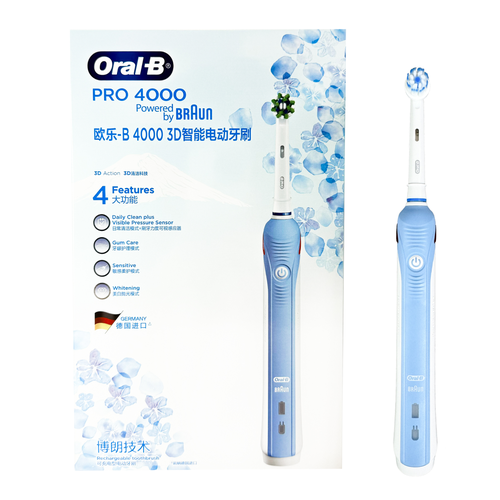 Ультразвуковая электрическая зубная щетка Oral B Pro 4000 3D Smartseries, голубой