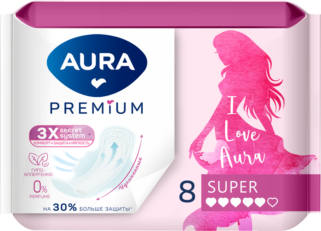 Прокладки гигиенические AURA Premium Super, 8шт