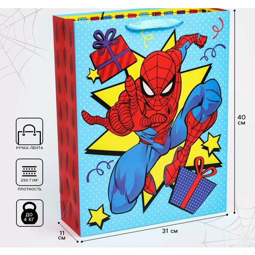 Пакет ламинат вертикальный "С Днем Рождения!", Человек-паук, 31х40х11 см