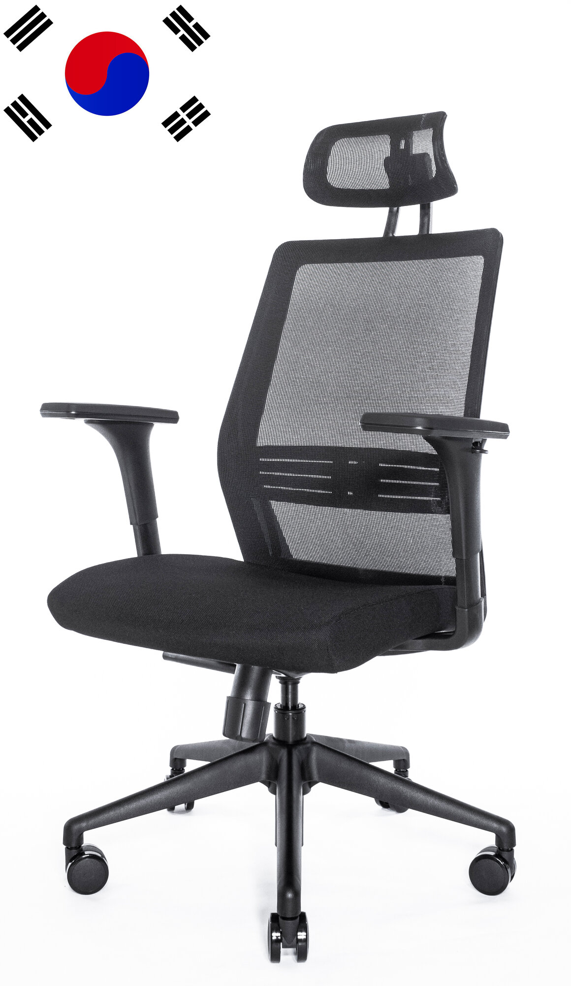 Кресло FALTO SOUL-AUTOMATIC SOL01KAL/BK-BK 2D, Каркас черный, спинка сетка черная, сидение ткань черная